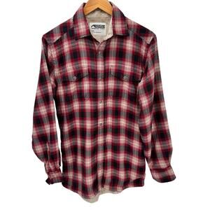 Mountain Khakis Shirt Mens Small Red Plaid Fleece Lined Snap Up Shirtjac COMFY